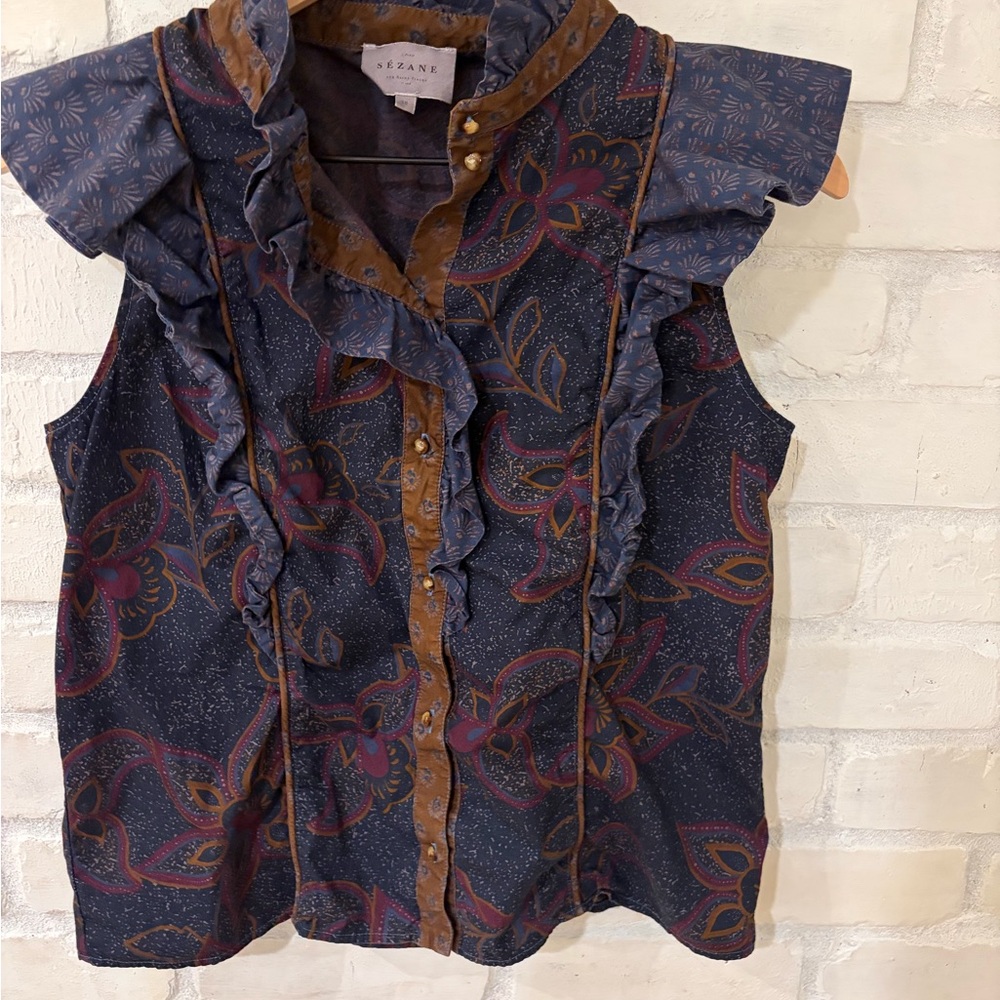 Sezane Ruffled Front Blouse